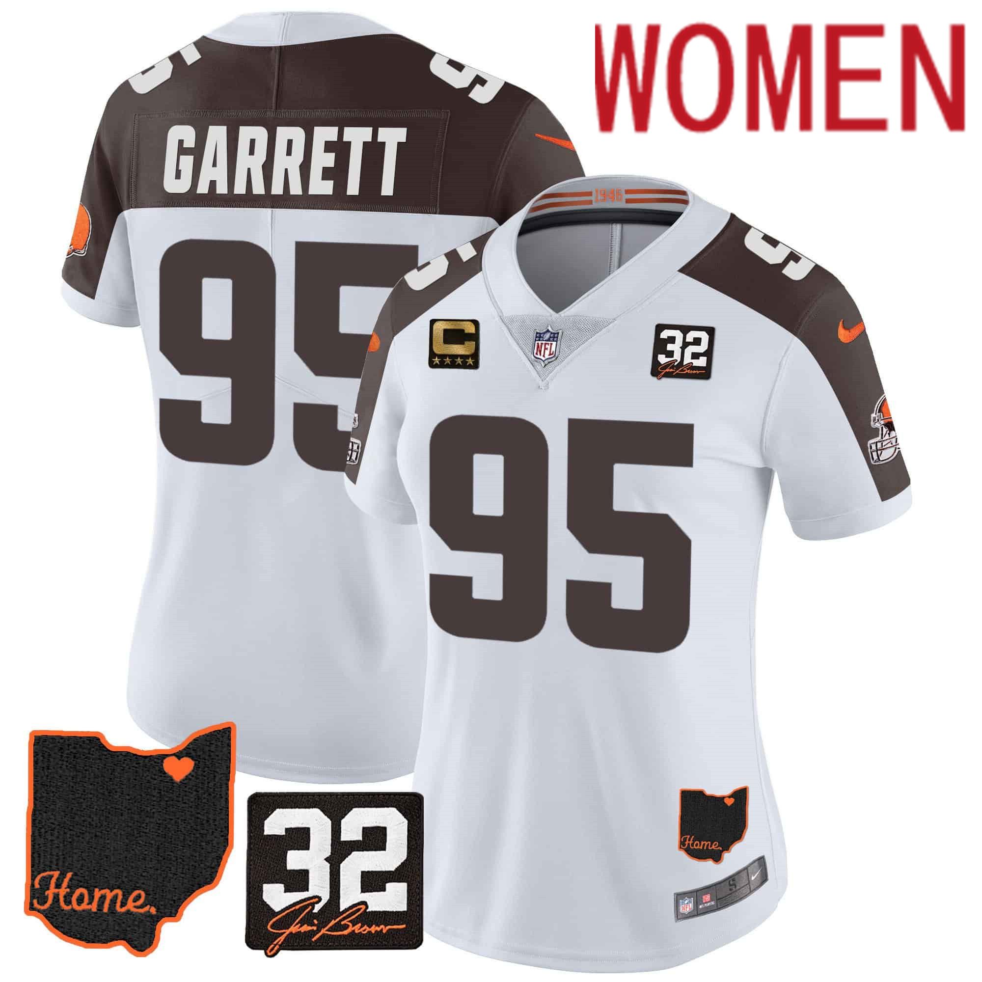Women Cleveland Browns #95 Garrett White Memorial Home Patch 2024 Nike NFL Jersey style 1->customized nfl jersey->Custom Jersey